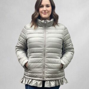 Lane Bryant 18/20 PrimaLoft Puffer Jacket Olive Green Ruffle Hem Packable Nylon